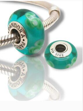 Genuine Pandora Teal Flower for You Murano Glass Charm - 790649 - retired